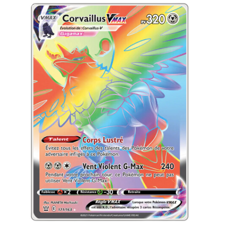 Carte Pokémon Corvaillus Vmax - 171/163 Styles de Combat FR